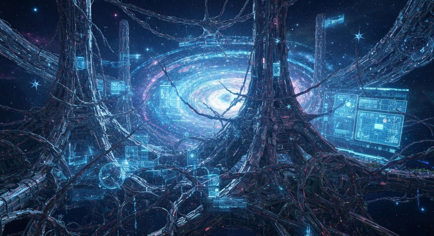 デジタルアートで描かれた未来の技術と宇宙